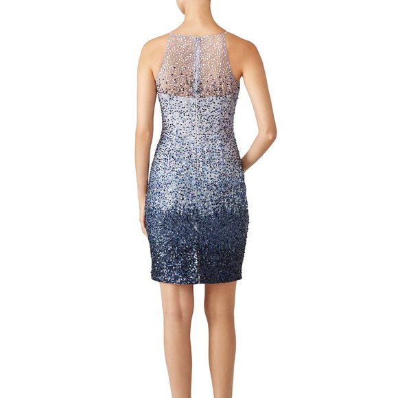 Badgley Mischka Blue Ombre Sequin Sheath EUC - Picture 3 of 4